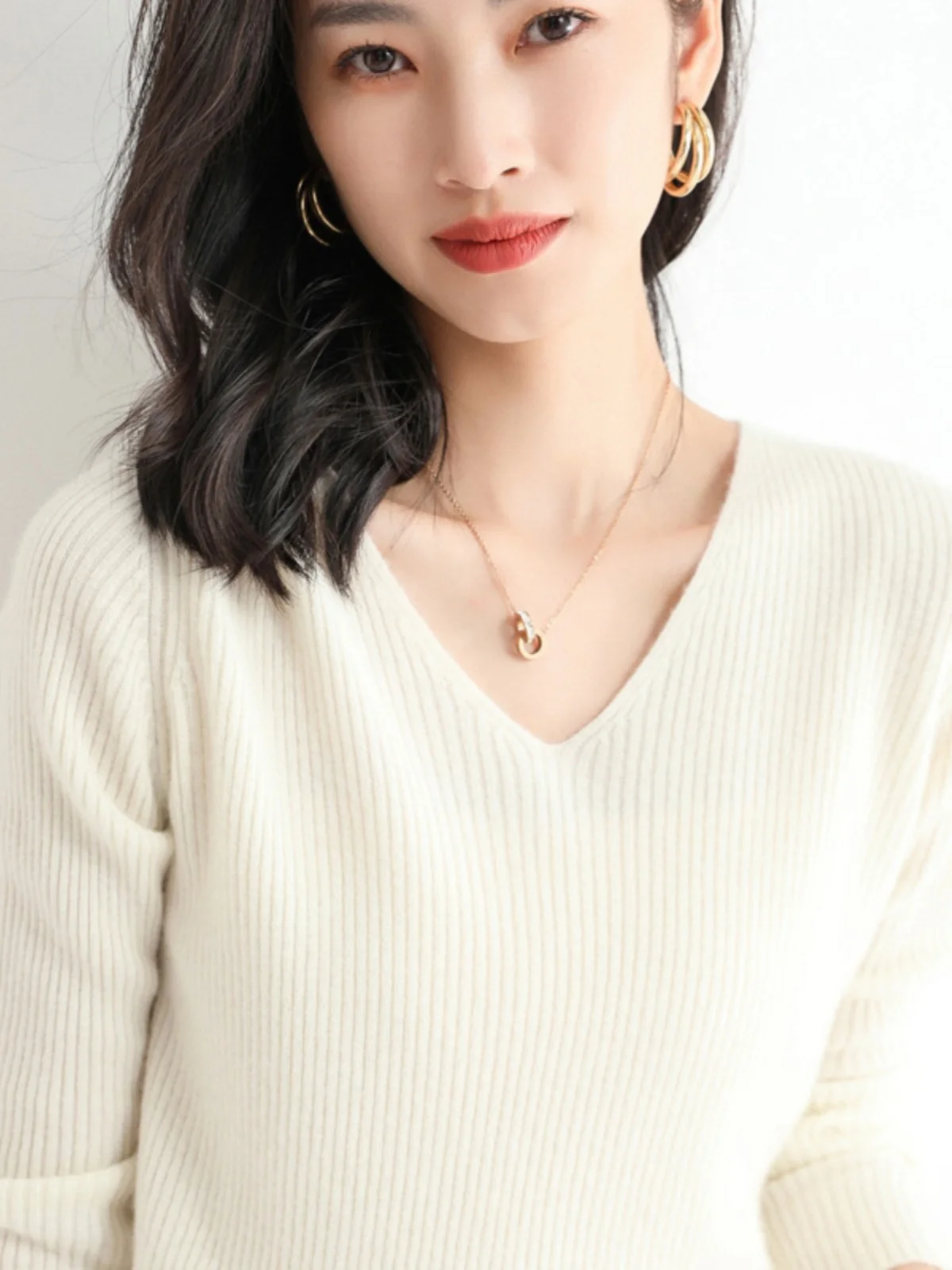 

Autumn Winter Slim Fit Wool Knit V Ne Pullover Base irt Exquisite Wool Tight Versatile Sweater Commute Sle Long Sve