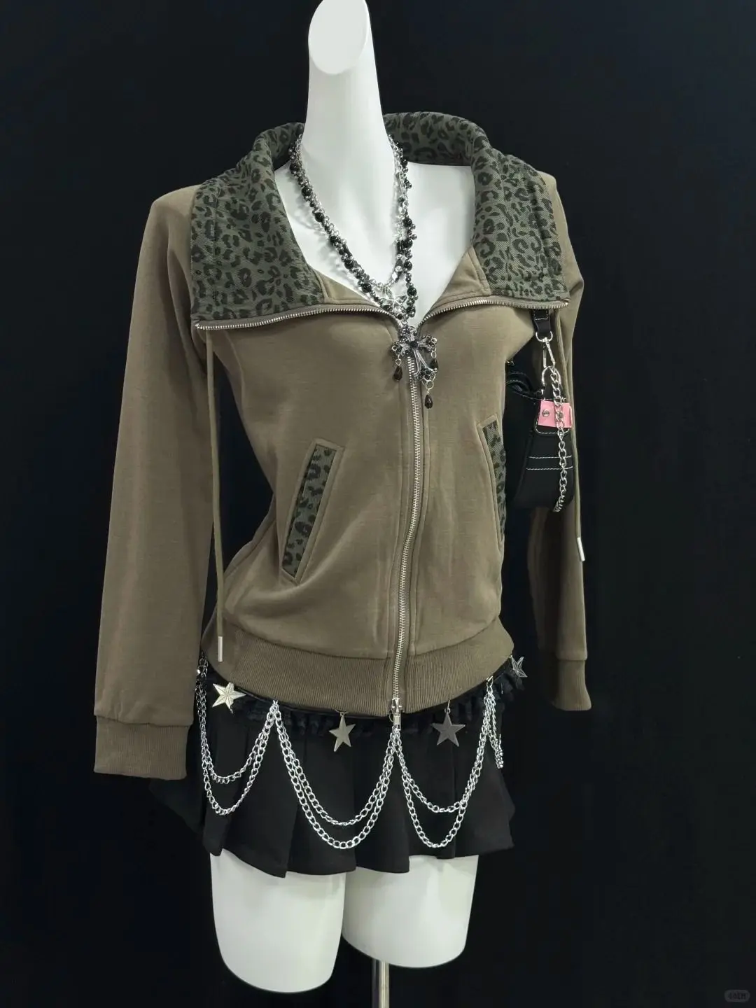Felpa con cappuccio da donna Felpa gotica Hip Hop Sexy Streetwear Donna Cappotti con zip Top slim con stampa leopardata Felpe con cappuccio Harajuku Emo Girl Punk