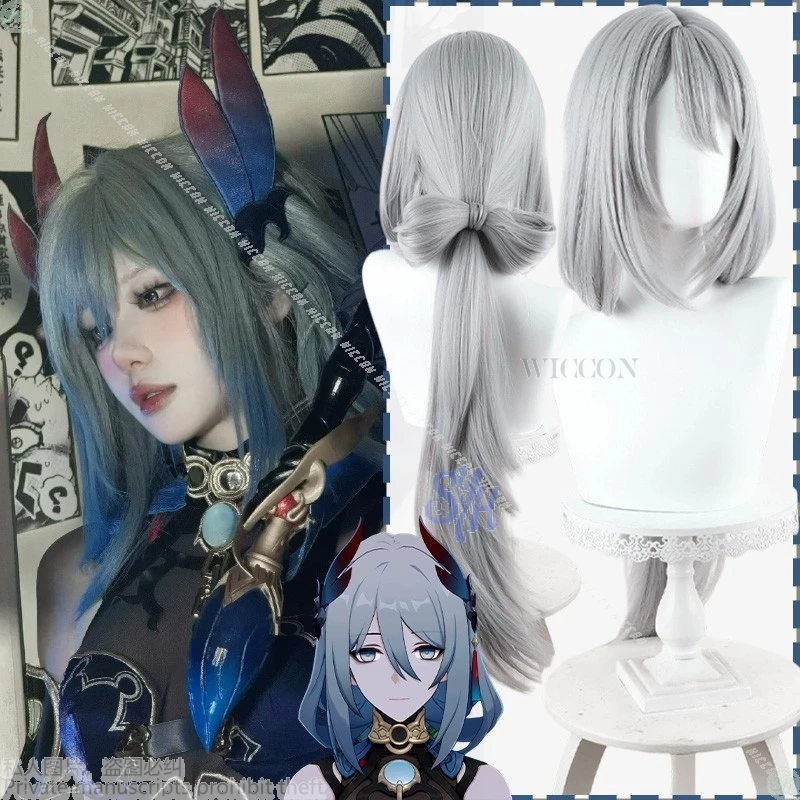 

Honkai:Star Rail Hanya Косплей Длинный серый парик Термостойкие волосы Синтетические Хэллоуин Рождественская вечеринка