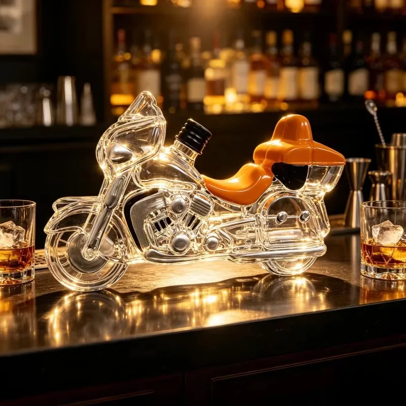 Motorcycle Shape Whisky Decanter Creative Glass Liquor Bottle Empty Wine Carafe Bar Home Decor Unique Gift for Men, Dad, Biker