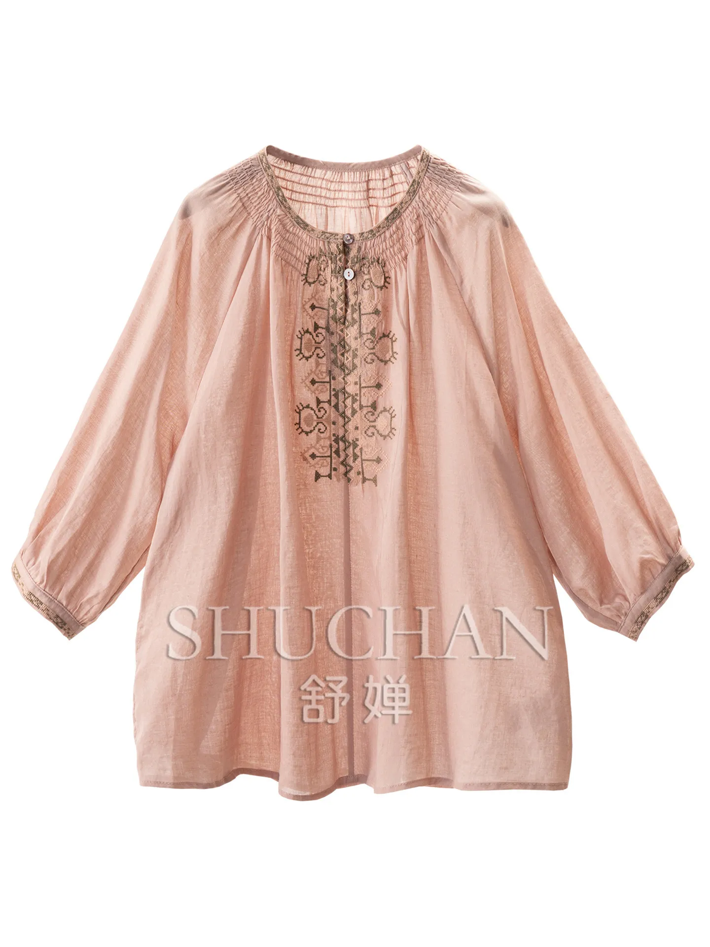

Lyocell Ramie Ethnic Style Embroidered Seven-quarter-sleeved Shirt Women's 69L2 Blusas Mujer De Moda 2026 Verano