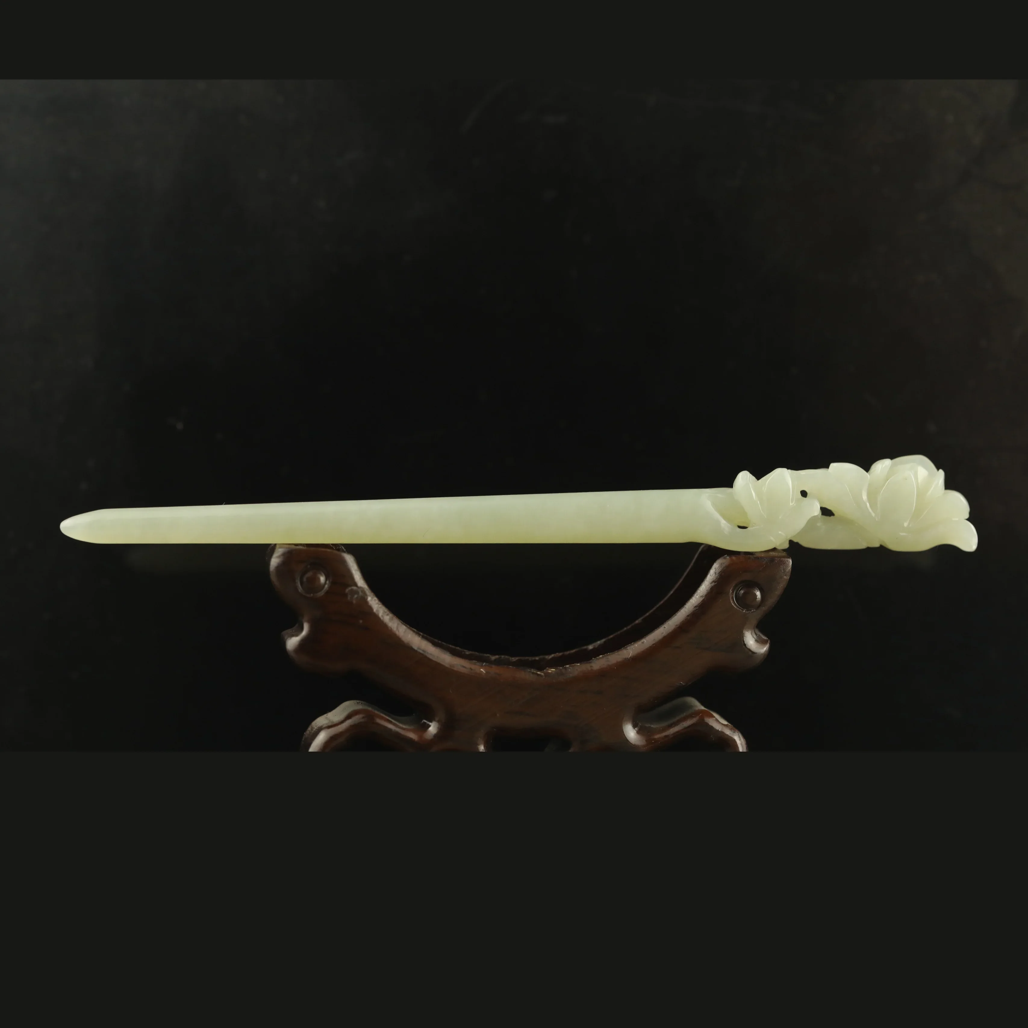 Alte chinesische natürliche Hetian Jade handgeschnitzte Statue Blumen Haarnadel # 28