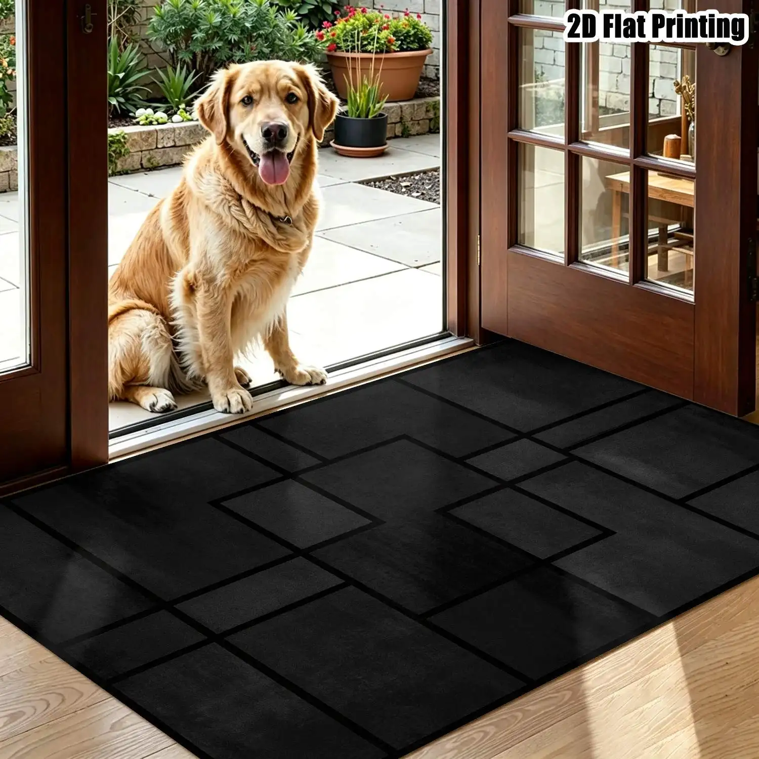 1Pc 2D Printed Black Geometric Abstract Pattern Carpet Modern Minimalist, Instagram & Nordic Style Floor Mat, Machine Washable, Multi-Size, Ideal for Living Room, Bedroom, Dining Room, Entrance, Study Home Decor.