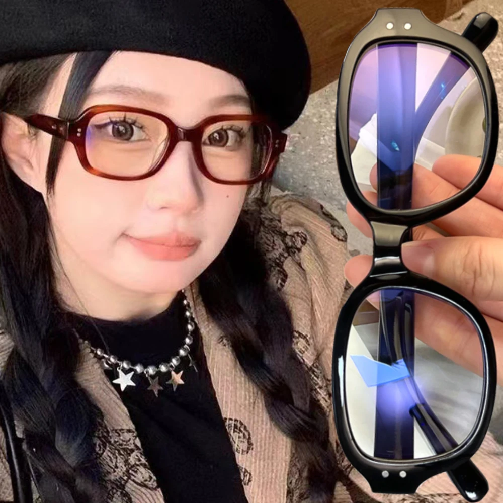 Y2K Vintage Small Square Glasses Transparent Tea Frame Blue Light Blocking Glasses Fashion Decorative Reading Eyewear for Women