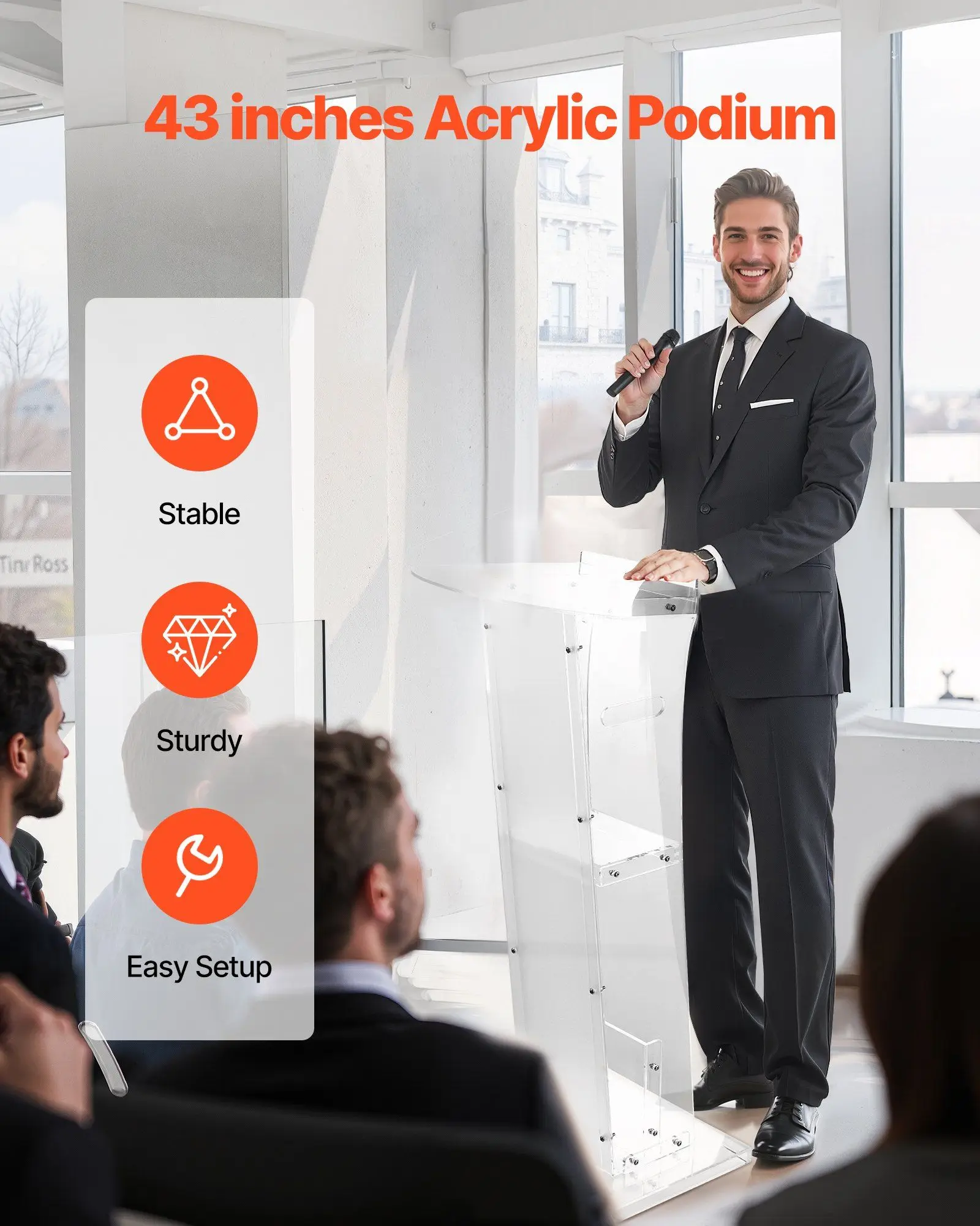 منصة أكريليك خفيفة الوزن مقاس 43 بوصة مع سطح قراءة موسع أرفف تخزين متوسطة ومنخفضة المستوى تجميع سريع للاستخدام المحمول