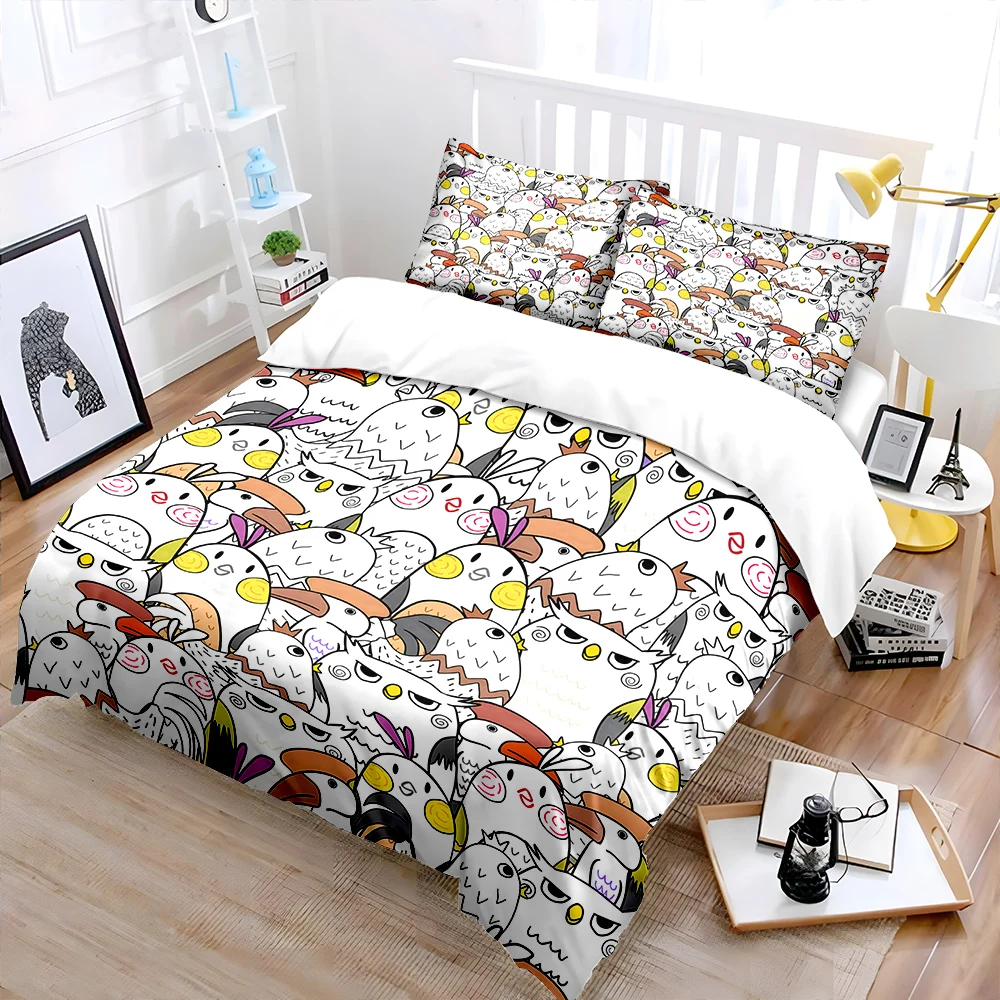 Funny cartoon bird heads Pattern Duvet Cover Set Digital Print Colorful Polyester Bedding with Zipper Closur for kids gifts
