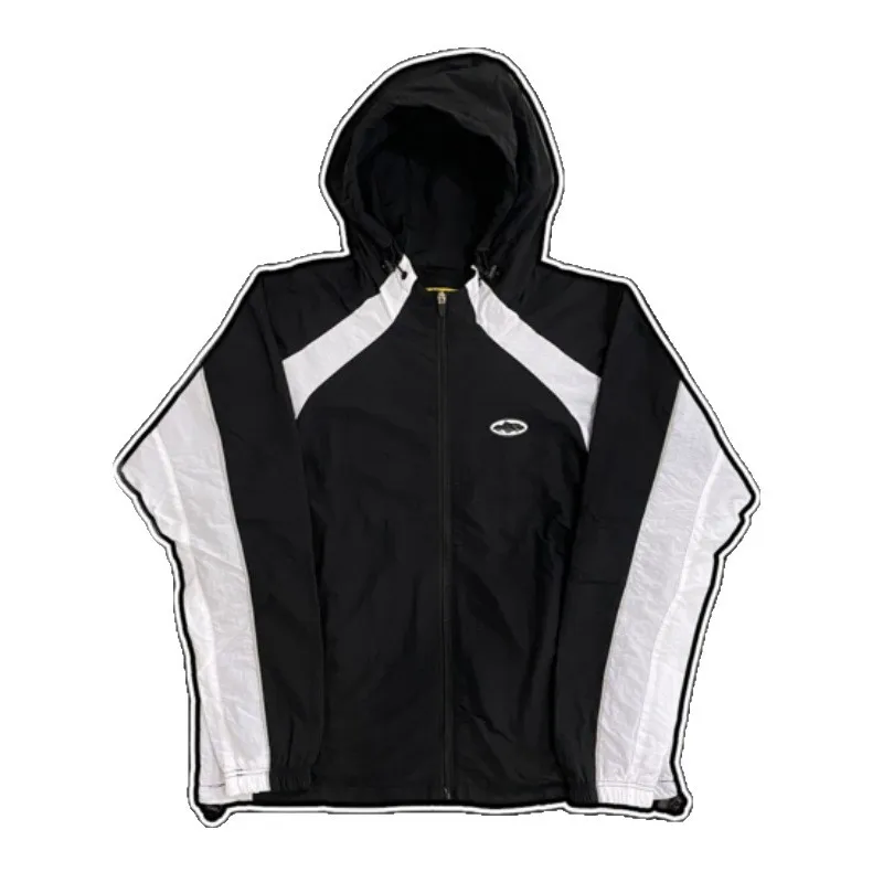 Unisex  Color Block Windbreaker Embroidery Logo Zip Up Jacket European American Streetwear Casual Outerwear