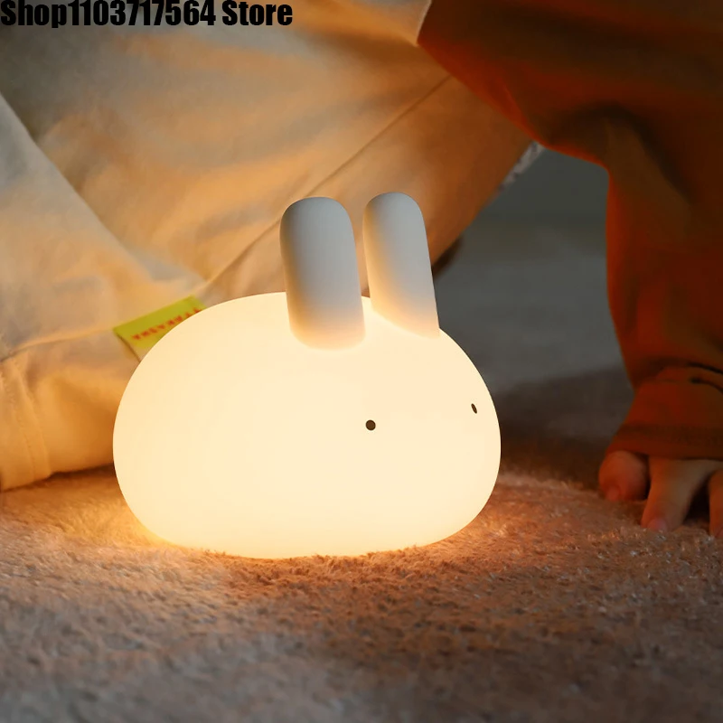 Dumplings rabbit ball rabbit silicone patting night light rabbit cute feeding lamp bedroom bed bed sleep lamp