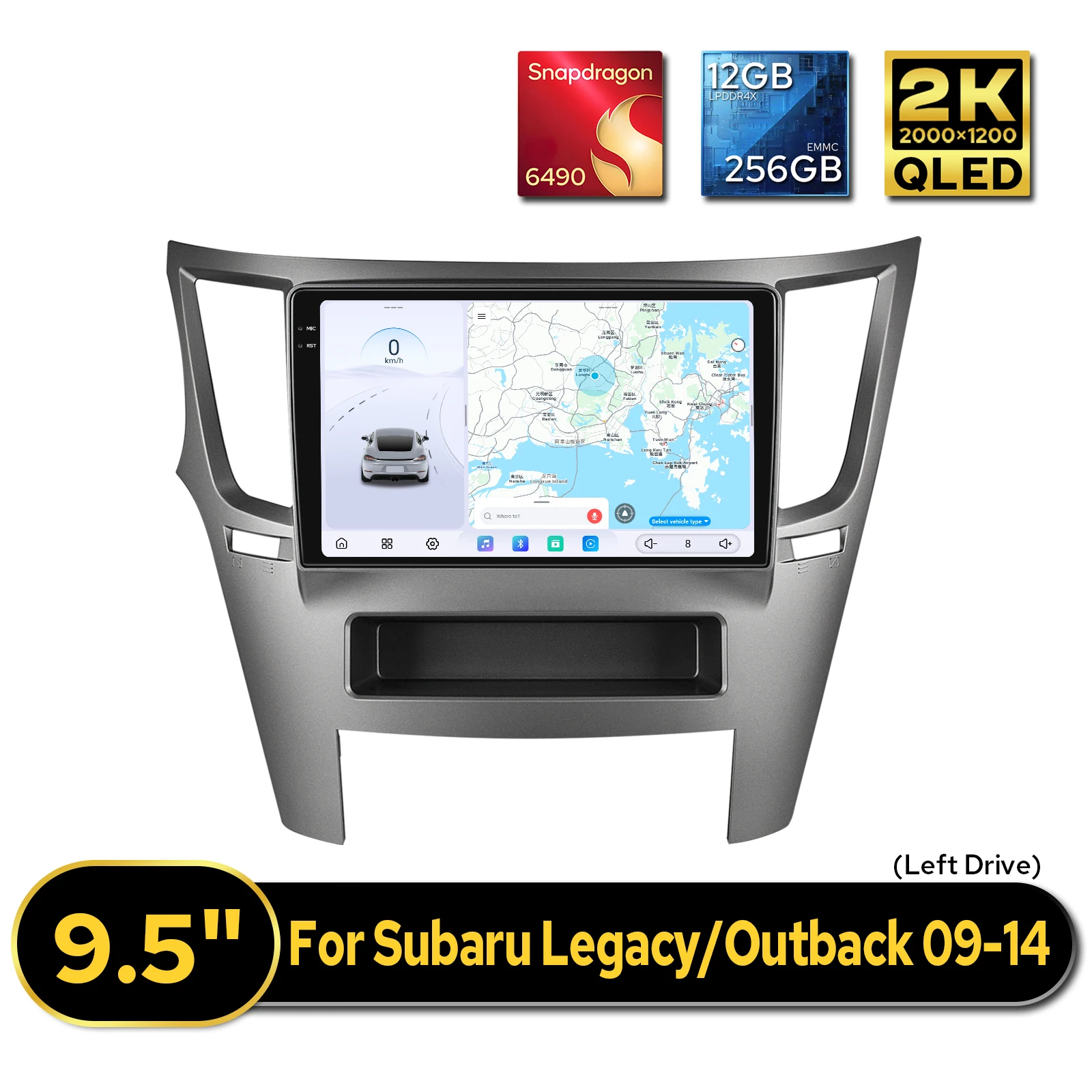 Автомобильная мультимедийная система JOYING 9.5 дюймов для Subaru Legacy Outback 2009-2014 (левый руль), QLED 2000*1200, 12+256 ГБ, беспроводной CarPlay, USB Type-C