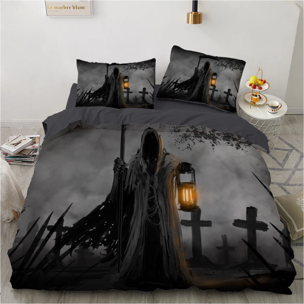 Schedel Chevalier Dekbedovertrek Set Kingsize Horror Skelet Beddengoed Set Dag Van De Dood Trooster Cover 2/3 Stuks voor Jongens Mannen Geschenken