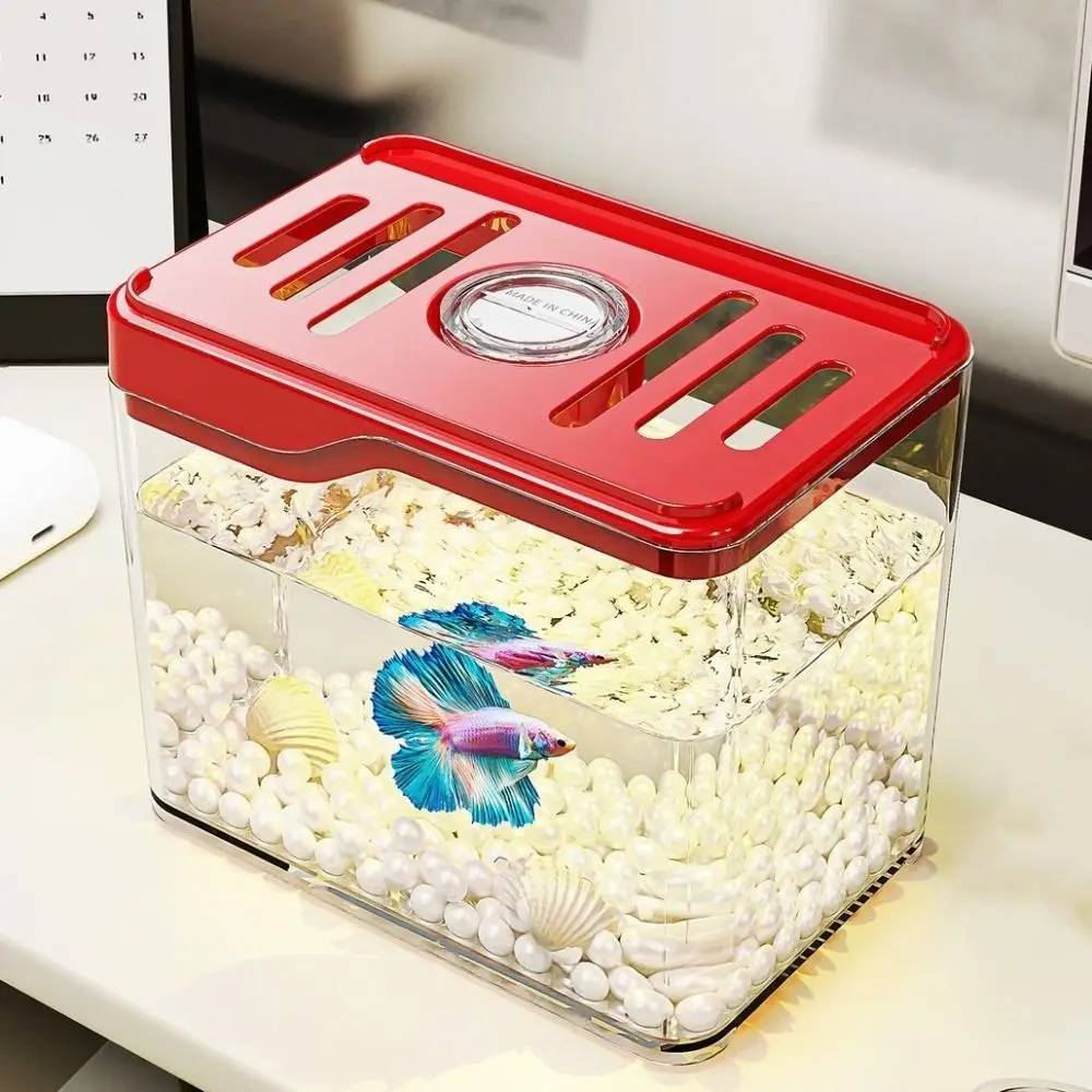 Aquarium Transparent Mini Fish Tank Drop Resistant Shatterproof Desktop Fish Tank Breathable Stackable Turtle Tank Living Room