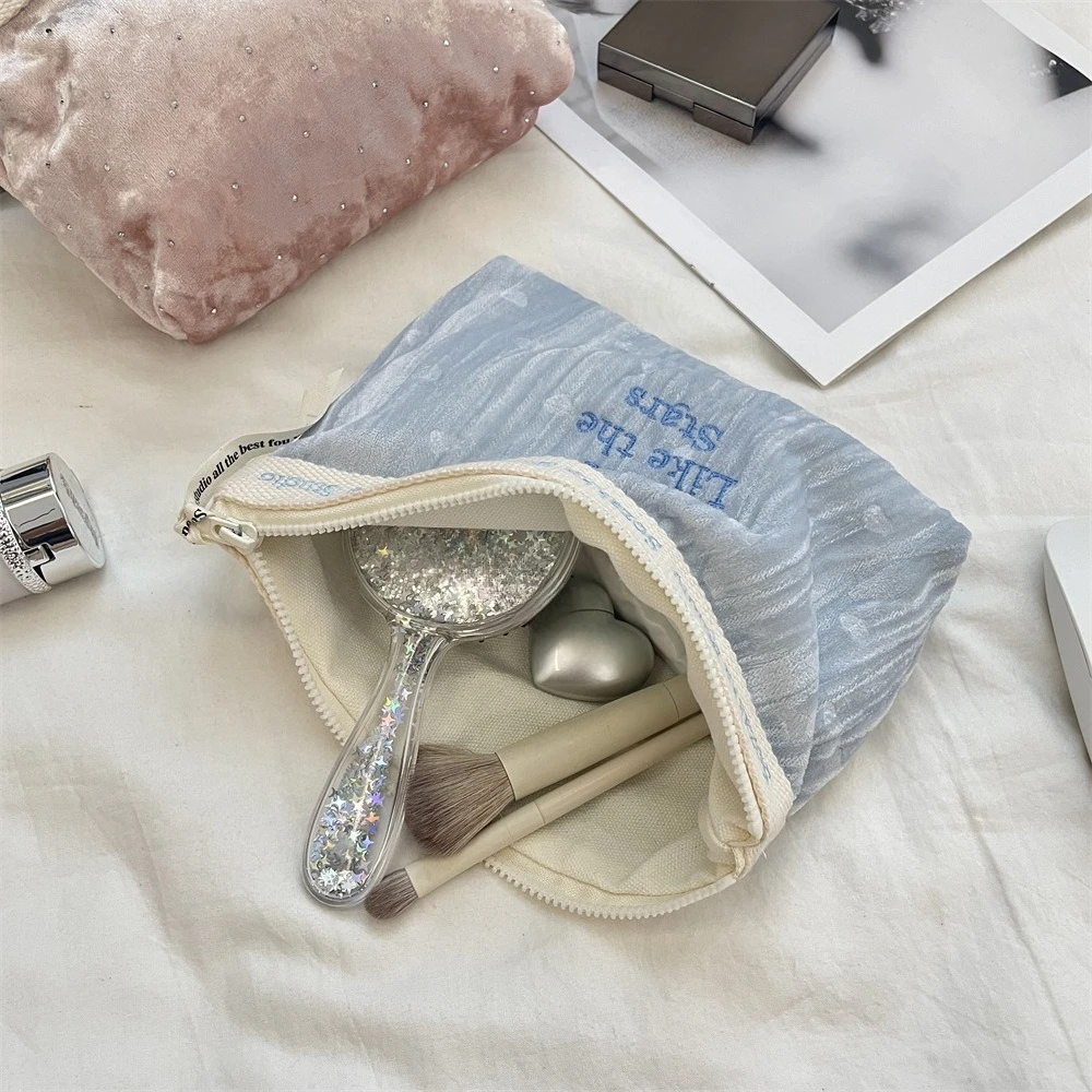 Velvet Makeup Bag for Women Travel Small Cosmetic Bags Embroidered Storage Pouch