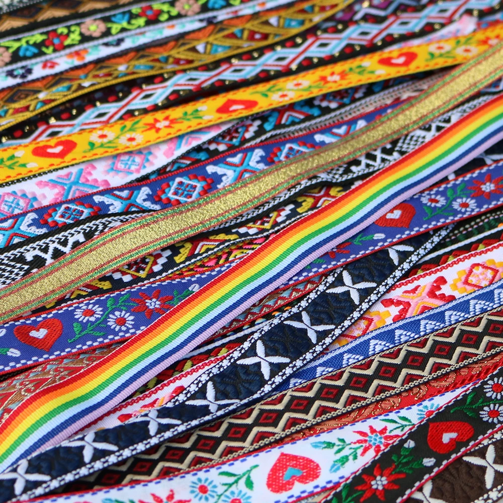 5 Yards 16~25MM 5/8 1 Inch Vintage Ethnic Embroidery Lace Ribbon Boho Trim DIY Clothe Bag Accessories Embroidered Hundred Styles