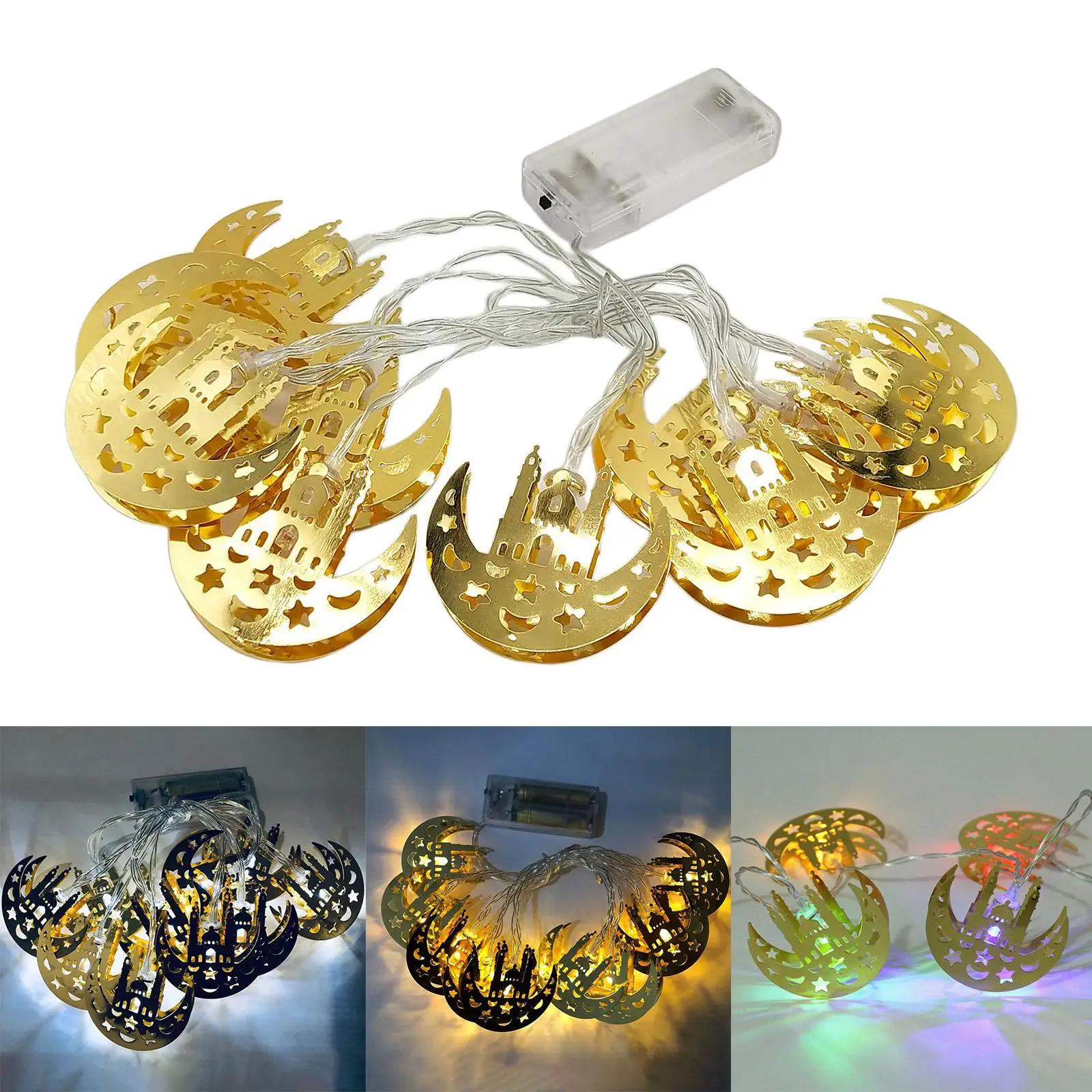 Muslim Ramadan Golden String Lights Moon Castle for Festival Party Birthday