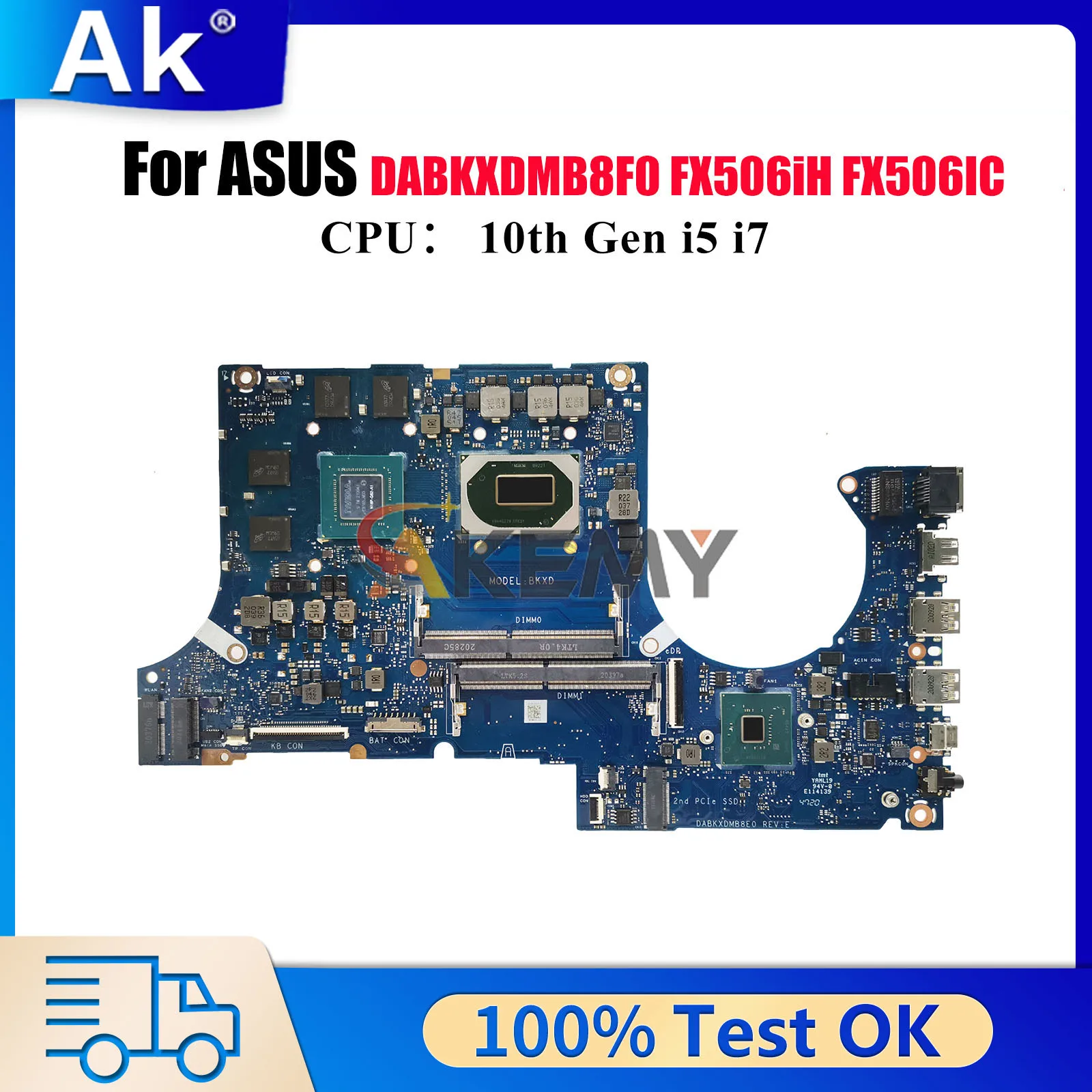 

Материнская плата DABKXDMB8F0 для ноутбука ASUS TUF Gaming FX506II FX506iH FA506I FX506IC с 10-го поколения i5 i7 tests, быстрая доставка
