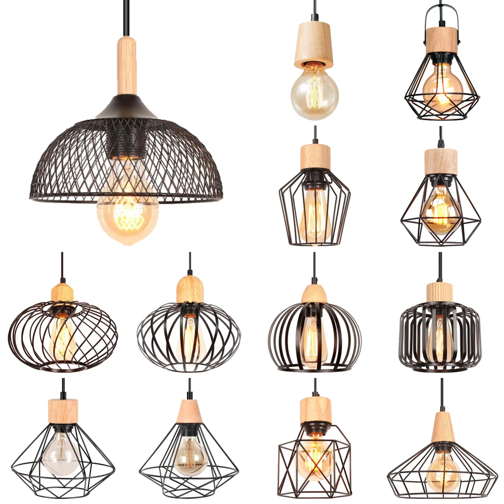 Nordic Wooden Pendant Lights Loft Industrial Decor Modern Wood Hanging Lamp Suspension Luminaire for Living Room Fixtures E27