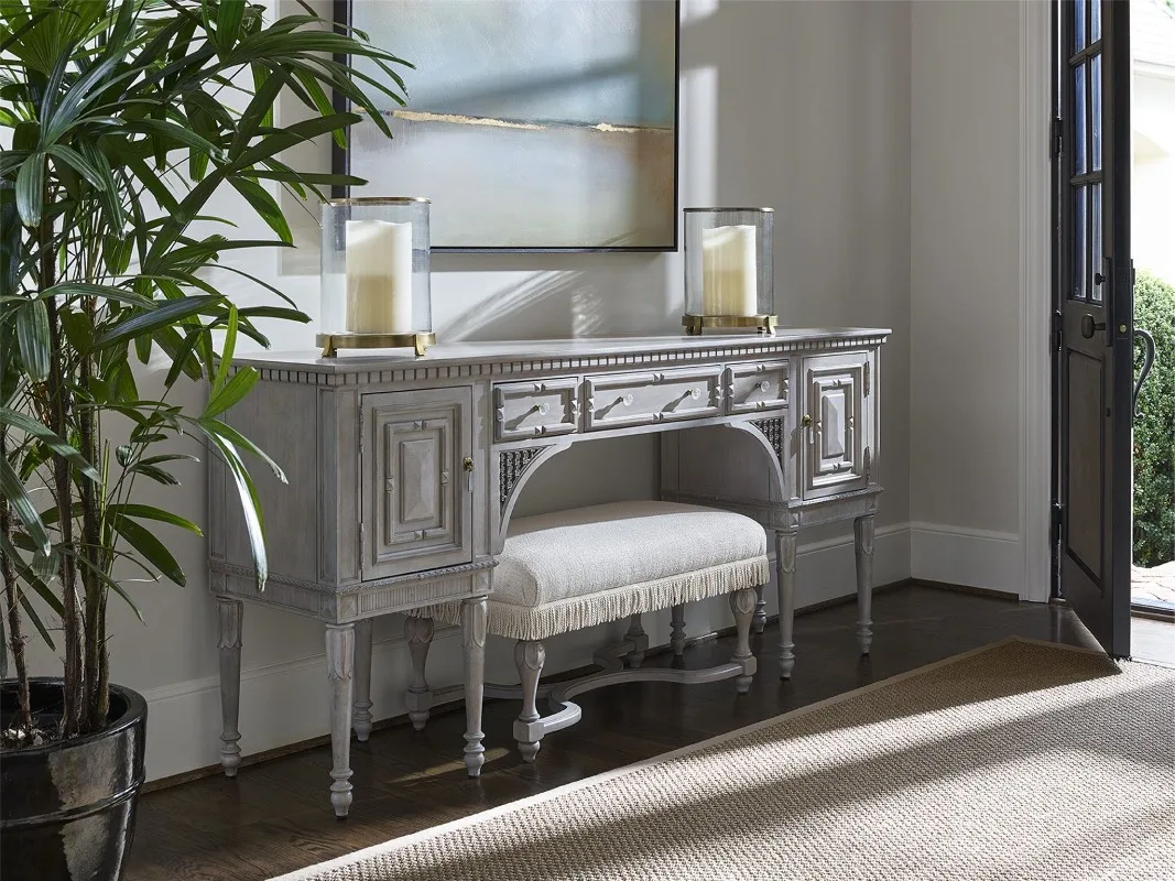 American retro old solid wood dining side cabinet French light luxury entrance cabinet