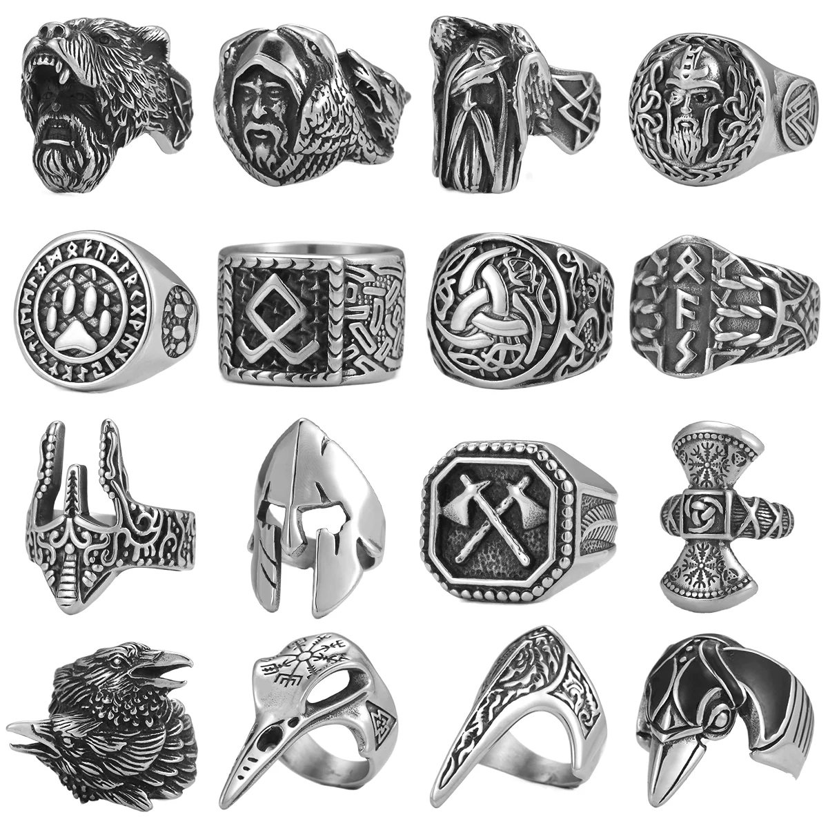 Vintage Men\'s Stainless Steel Viking Raven Ring Nordic Fashion Amulet Teen Multi Style Viking Jewelry Pendant Gift Accessory