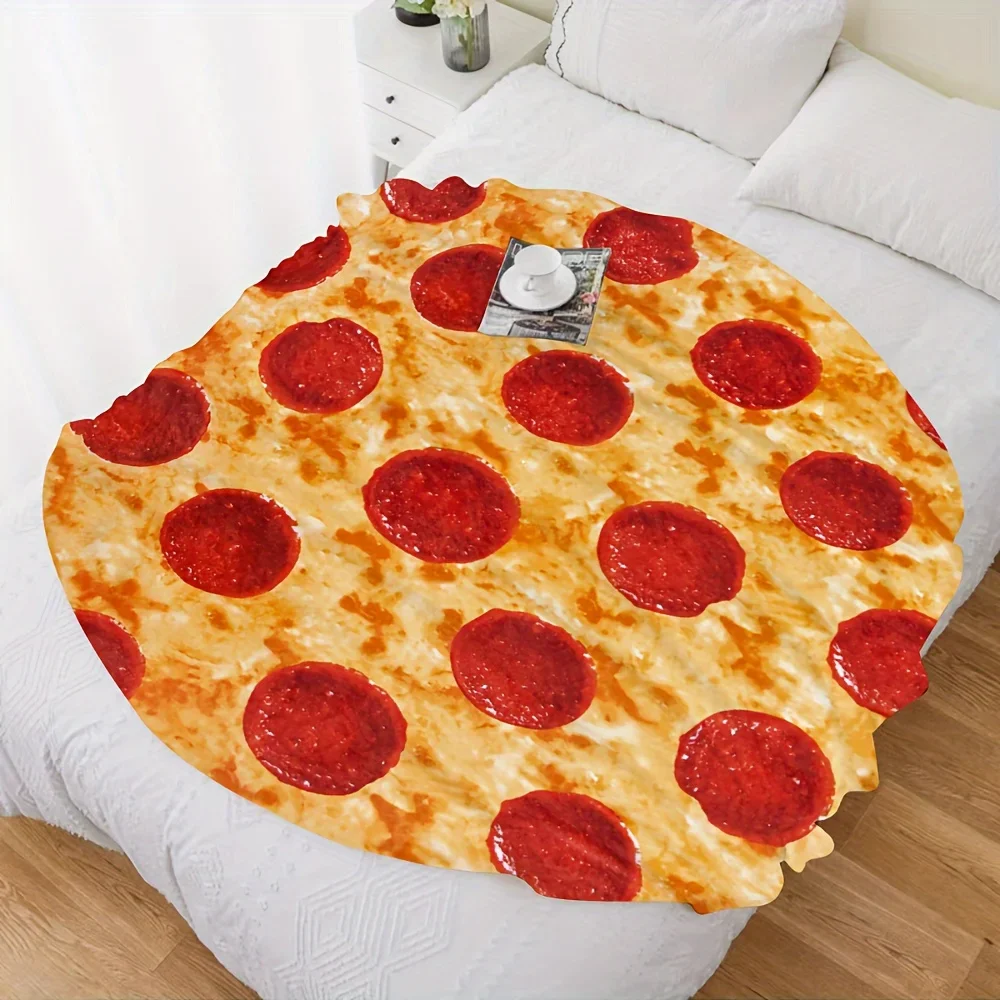 Giant Pizza Blanket - Realistic Pepperoni & Cheese Design, Soft Flannel Throw for Sofa, Bed, Office, Travel & Camping