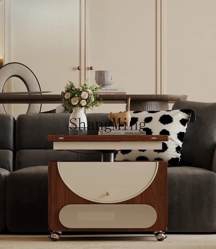 

CL Vintage Style Movable Folding Coffee Table for Living Room Home Use New Black Walnut Wood Adjustable Coffee Table