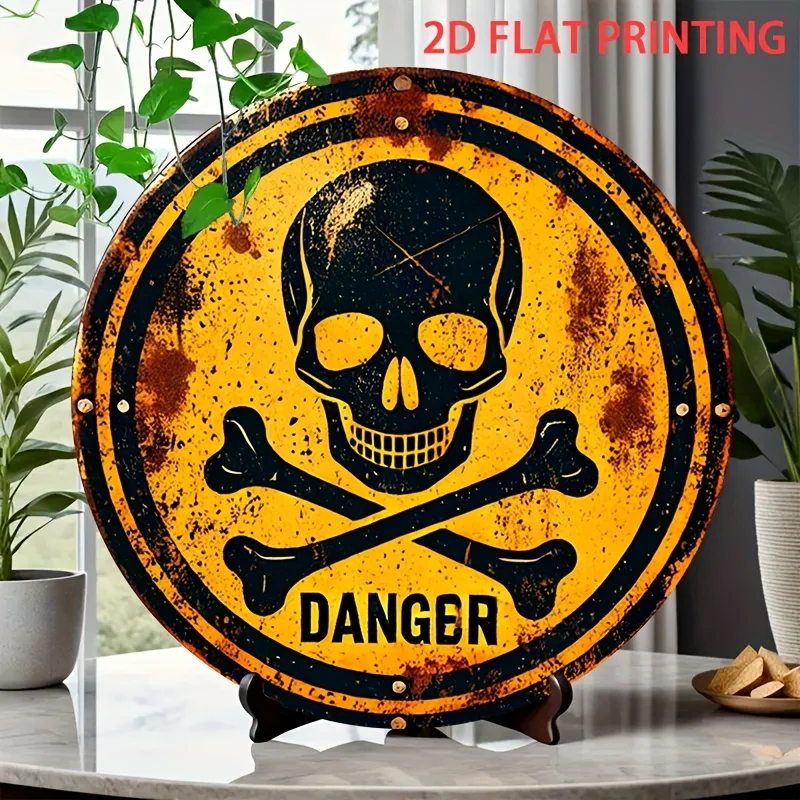 2D flach, 1 Stück Vintage-Wandschild mit Piratenthema, Totenkopf und Knochen aus Schmiedeeisen – 19,81 cm runde Metalltür/wandmontierte Dekoration für Zuhause,