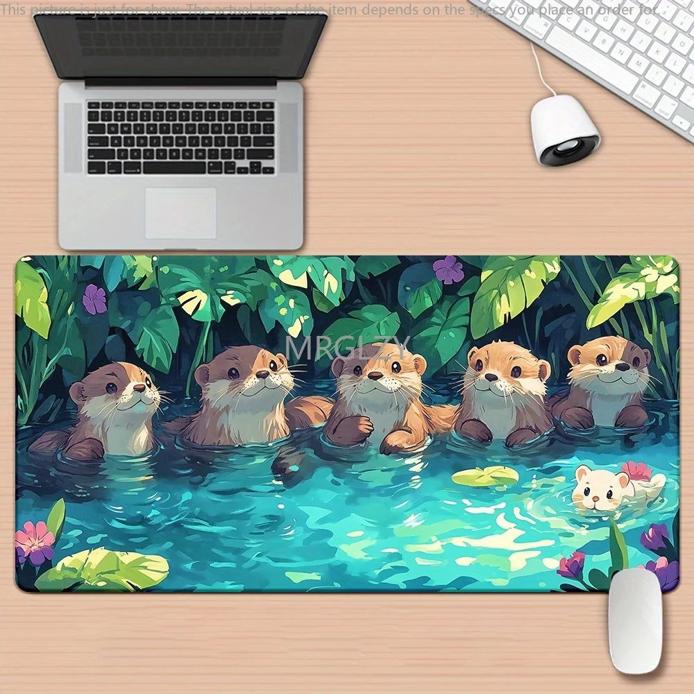 

Kawaii Otter Mouse Pad Large Size Rubber Base Anti-slip PC Desk Accessories Mousepad for Office and Gamer Keyboard Mat Decor Rug