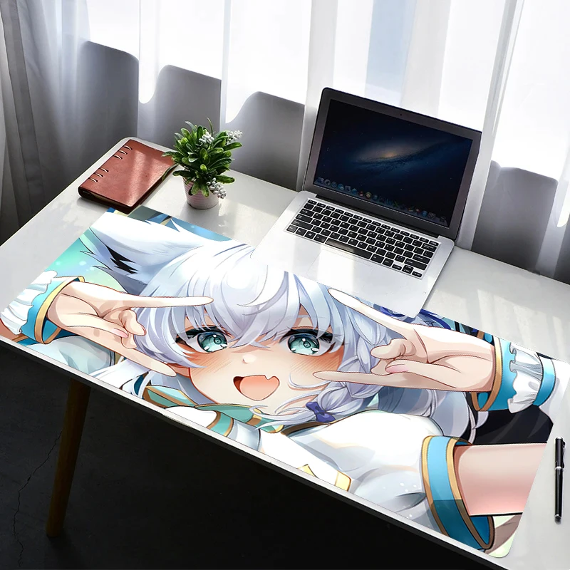 Mouse Pad Laptop Rubber Extended Desktop Mat Hololive Shirakami Fubuki Computer Gamer Mousepad Gaming Accessories Keyboard Pad