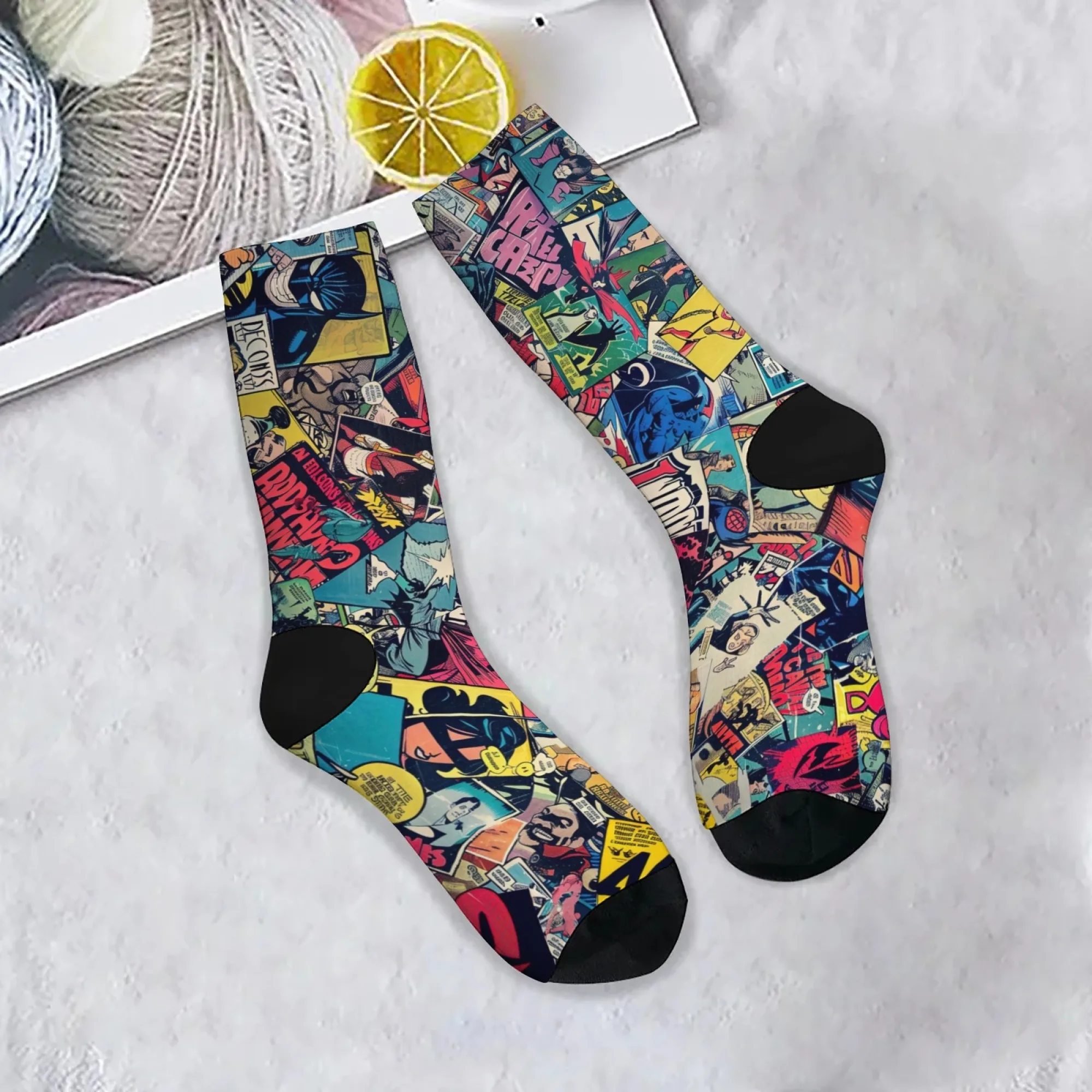 原宿ヒップホップレトロコミックプリントソックスノベルティハッピーファニークルソックス快適暖かいユニセックスカジュアルファッションソックスパーティーギフト