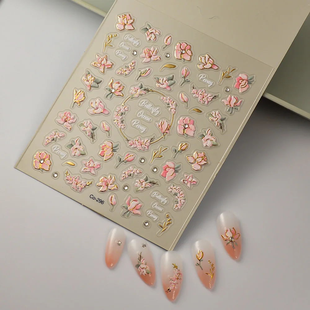 1 Sheet Flower Nail Art Sticker 5D Custom Designed Flower Nail Decal Beautiful Jewelry Accessories CO-296