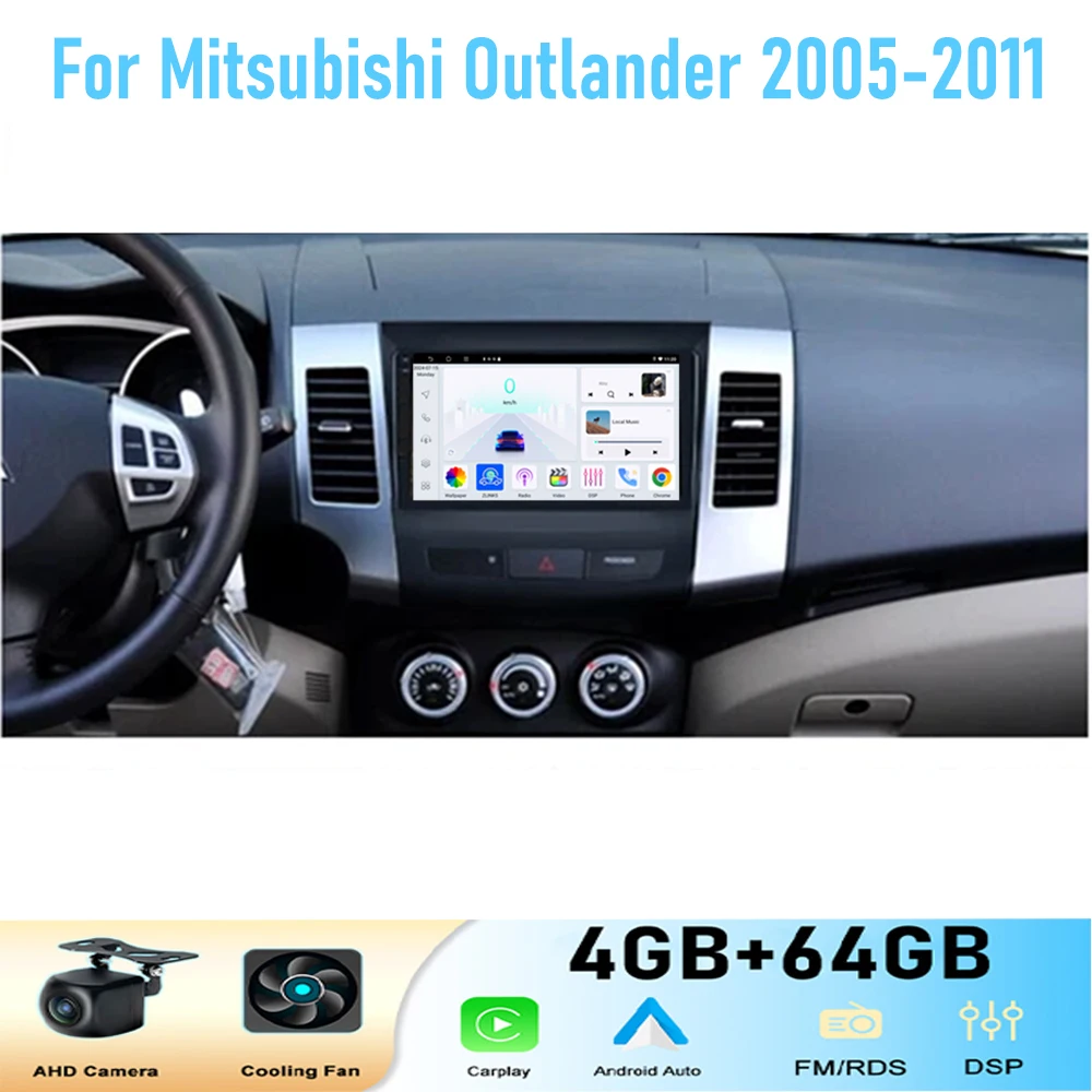 9'' For Mitsubishi Outlander 2005-2011 Car Radio Head GPS Multimedia Carplay Android 15 Wireless Navigation Intelligent System