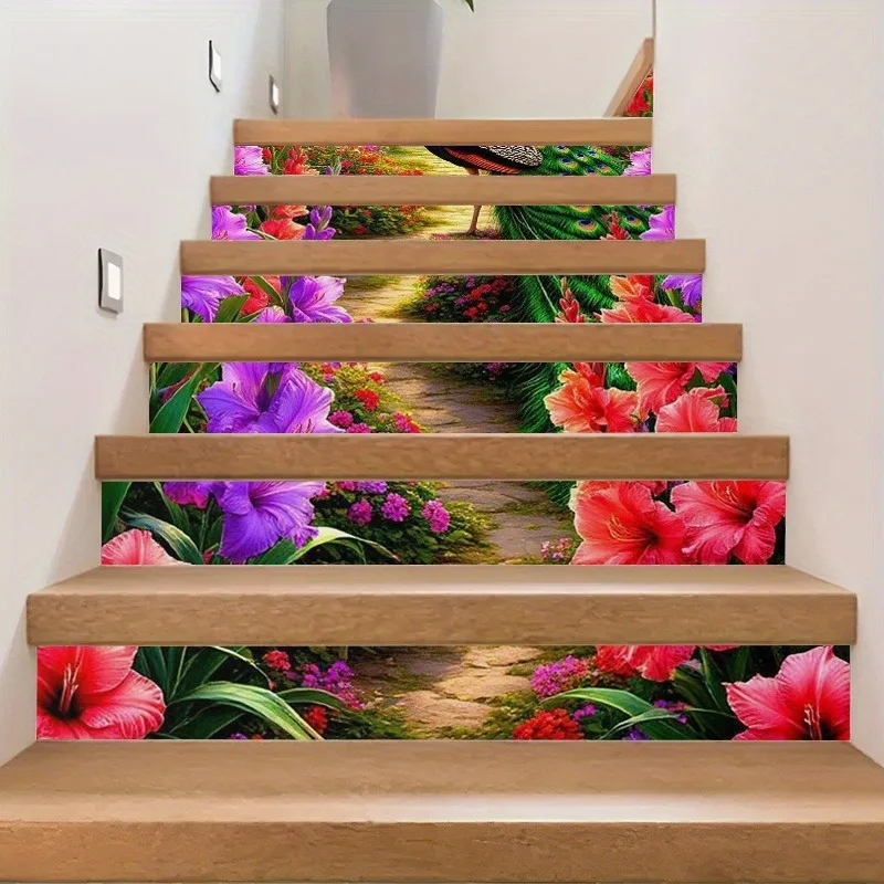 Stair Stickers Waterfall Scenery Golden Stone Relief Self Adhesive Stickers for Stair Covering Waterproof Non-slip Stair Tiles