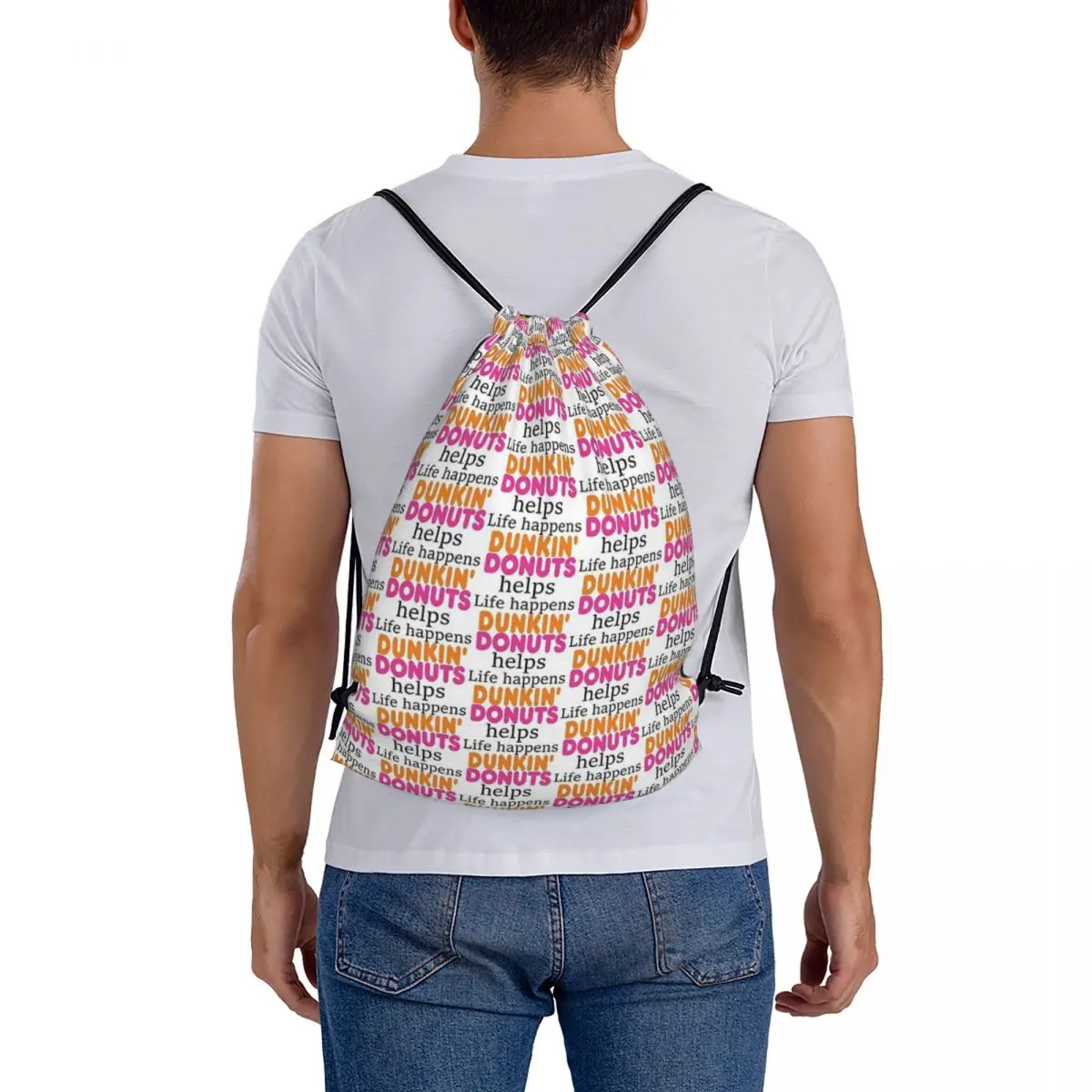 Life Happens... Dunkin Donuts Helps Backpacks Portable Drawstring Bags Sports Bag Book Bags for Man Woman School