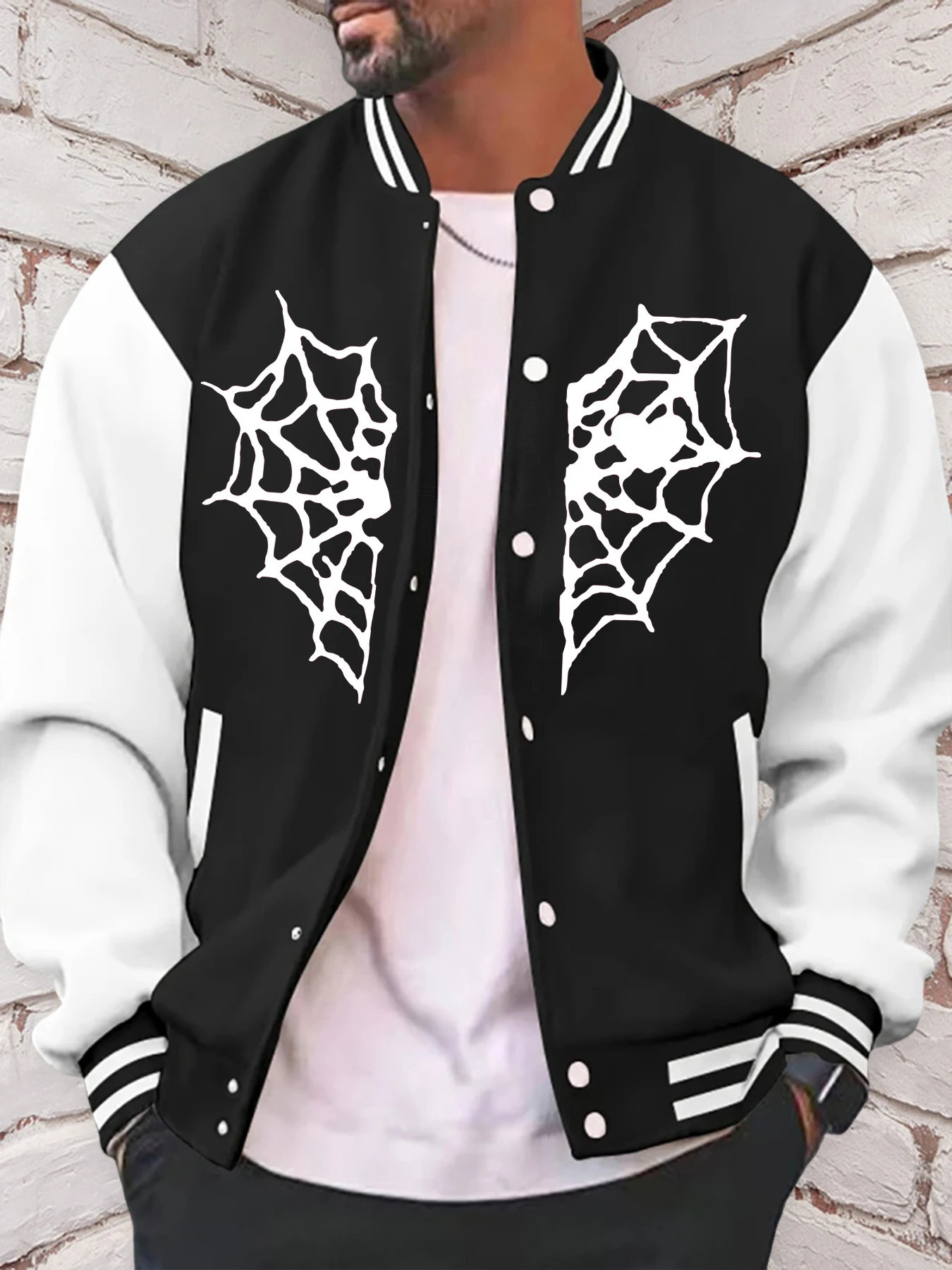 White Spider Love Baseball Uniform Man Cartoon Image Hoodies fur-liner Fleece  Men American Jacket Soft Spring Autumn Clothing