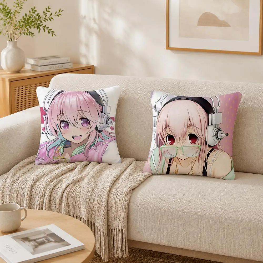 Retro Anime S-super S-sonic Cushion Cover Plush Decorative Pillow Case With Hidden Zipper Fashion Room Decor For Home