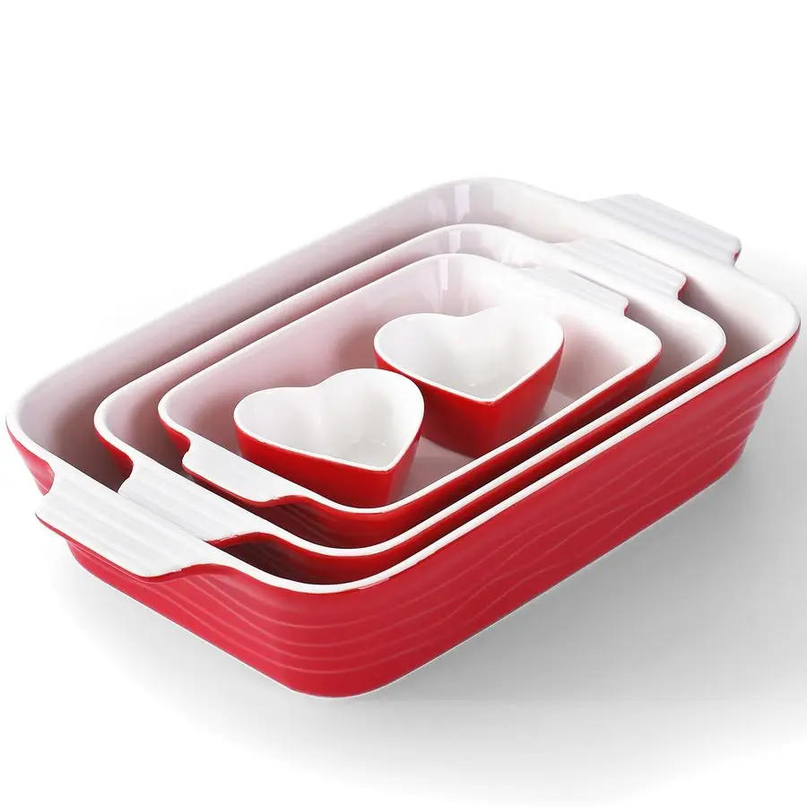 

Dish for Oven Ceramic Lasagna Pan 912.8 Inch Casserole Dishes Bakeware Set With Ramekin Large Deep Baking Dishes Rectangular Non