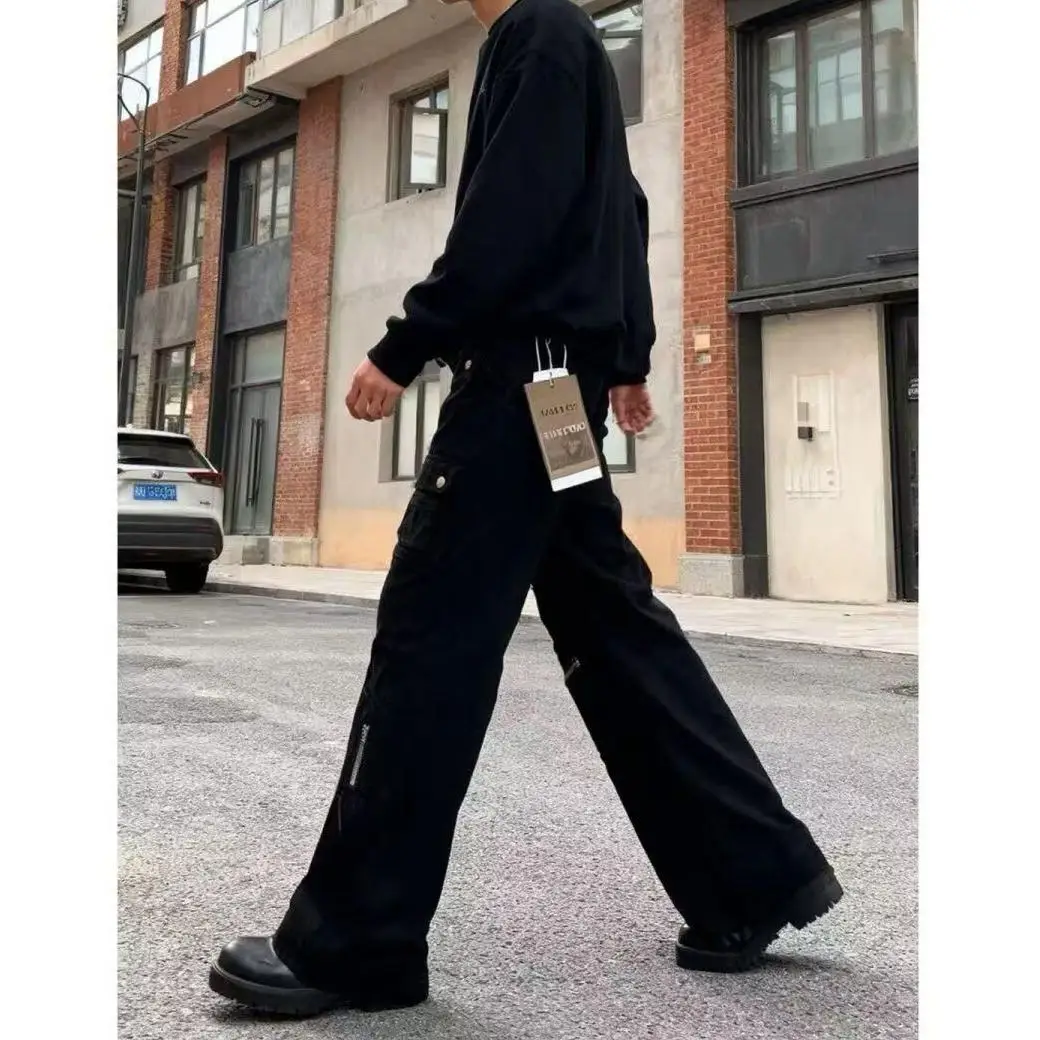 

American Sle Streetwear Bla Slim Fit Zipper Workwear Jeans Women's Spring Autumn High Waist Straight Loose Versatile Flar...