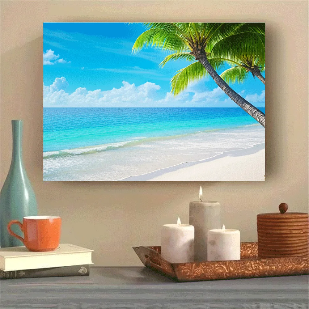 1PC-Unframed Canvas poster wall decoration Tropical Beach, Ocean Paradise Sunset, Island Nature Vacation Landscape