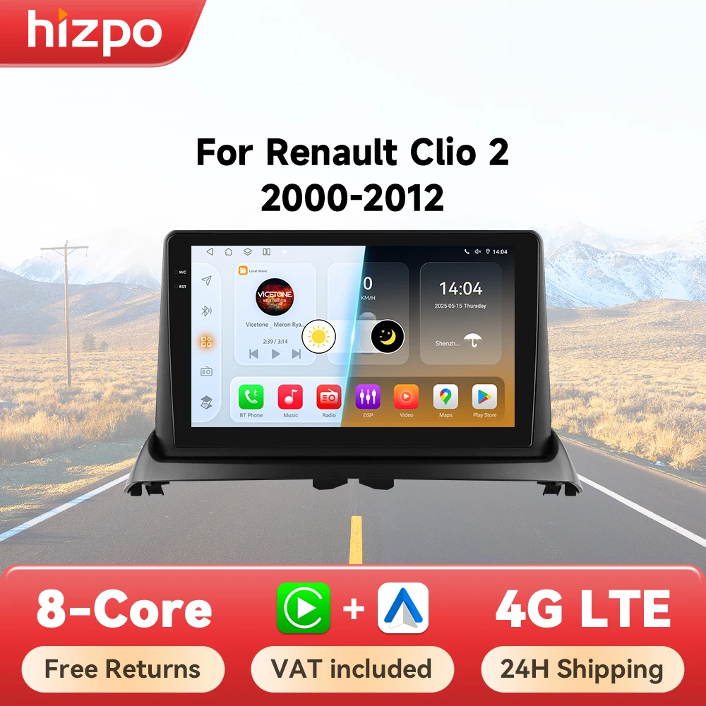 Hizpo per Renault Clio 2 2000 - 2012 Autoradio navigazione multimediale 2 din Android Autoradio CarPlay Stereo Octa Core 360 Cam