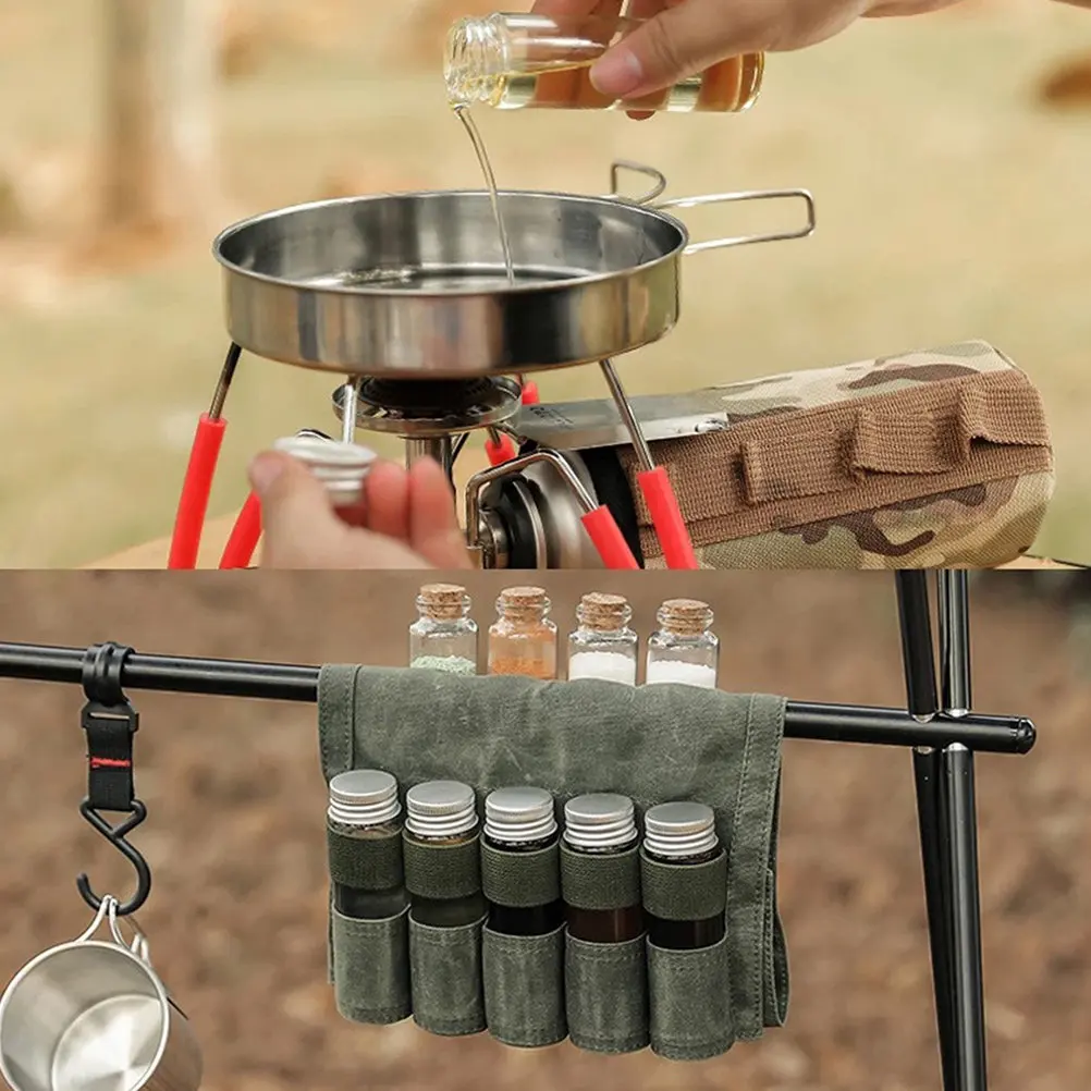 

1Set Camping Spice Storage Pouch Portable Travel Seasoning Bottle Organizer Multipurpose Hiking Barbecue Outdoor Use Reusable