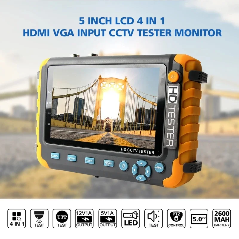 IV8W 8MP 4-in-1 Security Camera Tester Monitor HDMI VGA Input Audio RS485 PTZ Control UTP Cable Tester for AHD CVI TVI CVBS