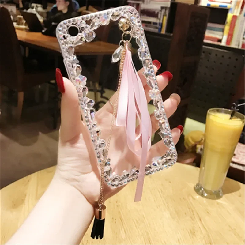 Etui na telefon Bling Rhinestone Diamond Pendant, miękka obudowa do Samsung S24, S20, S21, S22 Ultra, S23 PLUS, Note 10, 20 Ultra