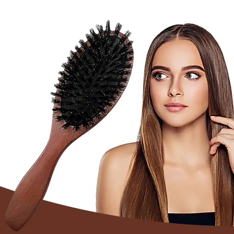 New Arrival Hair Brush Wood Handle Boar Bristle Beard Comb Styling Detangling Straighten Brown Lotus Boar Bristles Massage Comb