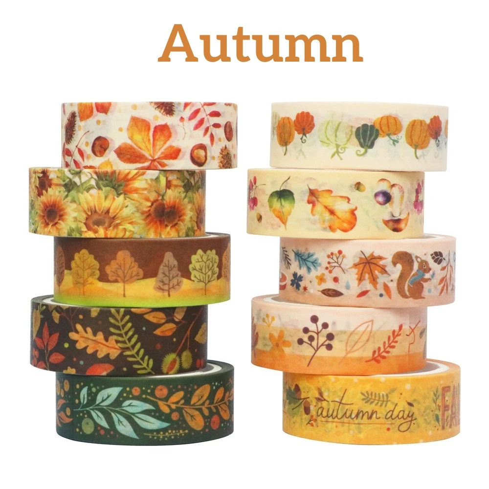 

10pcs Autumn Washi Tapes Set 15mm*5m Falling Leaves Season Paper Adhesive Masking Tape Decoration Stickers A7412