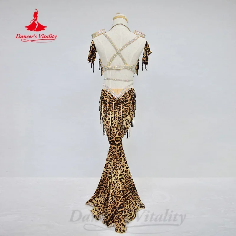 Belly Dance Set Customized Advanced AB Stones Sexy Leopard Pattern Performance Costume Women Oriental Dance Competition Clothing