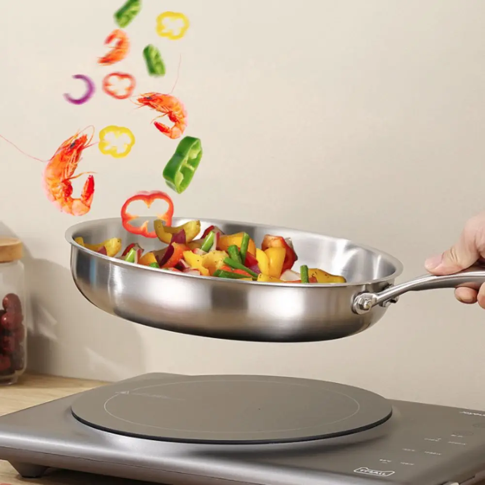 

Kitchen Cookware Uncoated Stainless Steel Frying Pan Nonstick Thickened Frying Wok Flat Bottom Universal Saucepan Home