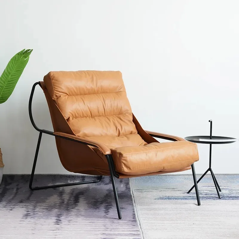 

Italian minimalist down soft bag chair single chair saddle leather designer Nordic recliner bedroom small sofa metal