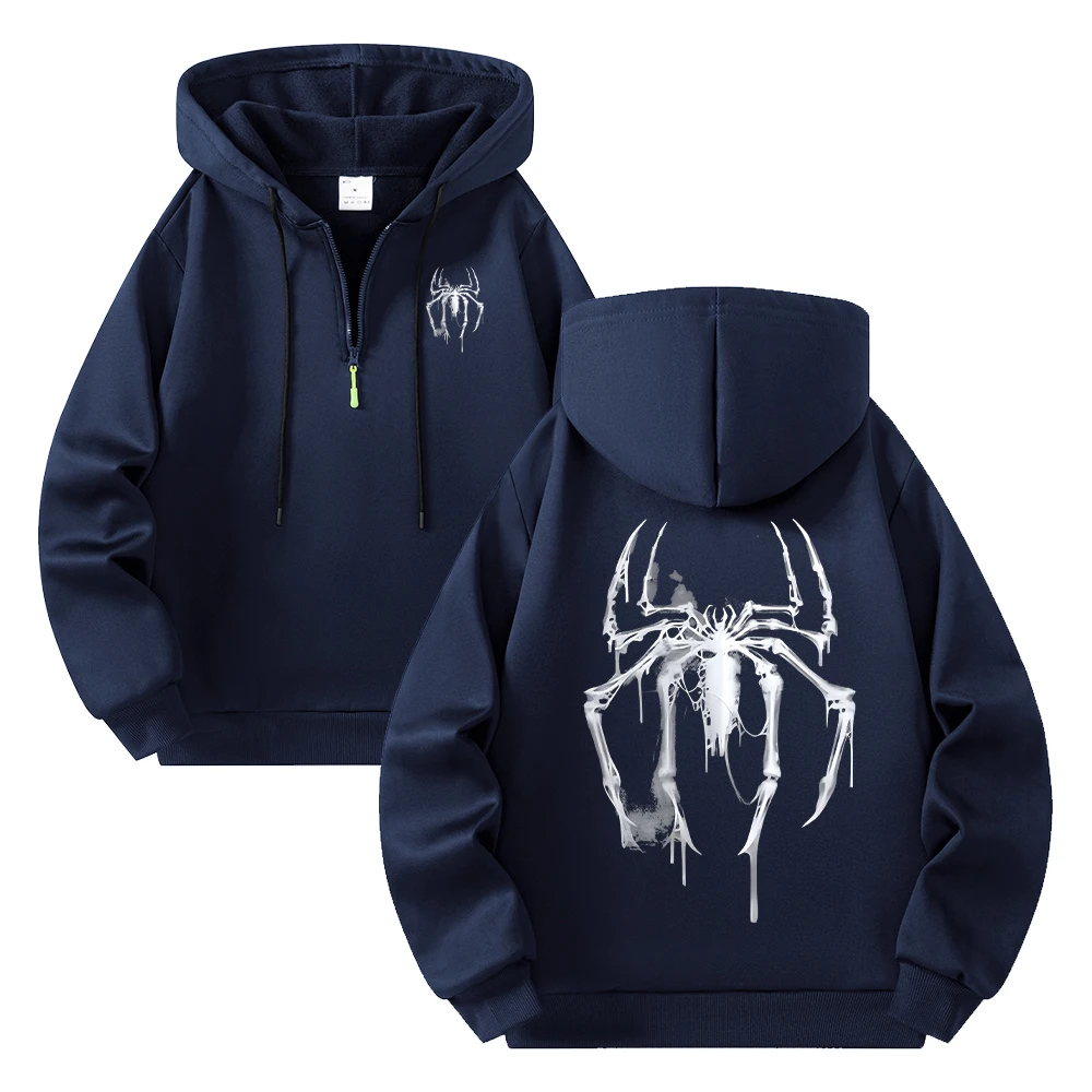 Herren-Halbzip-Hoodie mit personalisiertem Spinnen-Print, Street-Style, lässiger Sweatshirt, Herbst- und Winter-Trend, Fitness- und Pendler-Oberteil – Detail 10