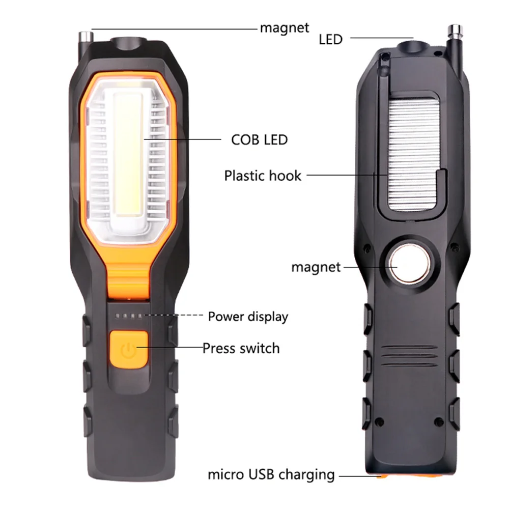 Linterna LED COB ZK20, luz de trabajo recargable por USB, lámpara magnética Flexible, linterna de luz de emergencia