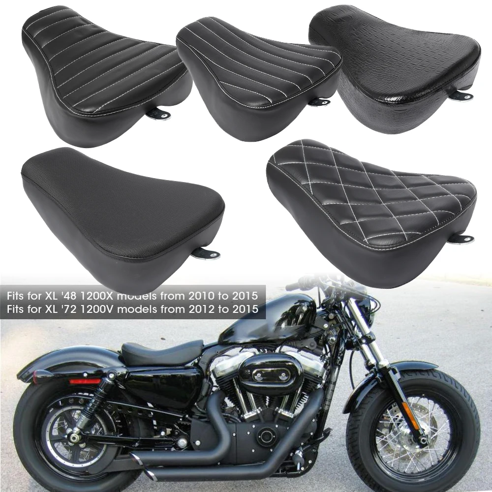 For Harley Sportster Forty Eight XL1200 883 72 48 Black Motorcycle Front Driver Leather Pillow Solo Seat Cushion