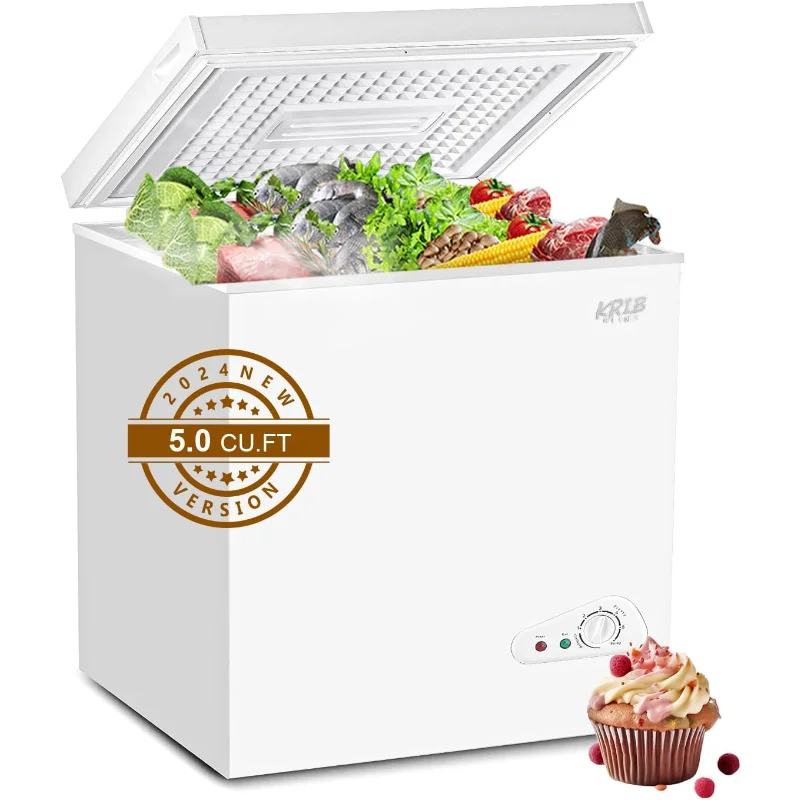 5.0 قدم مكعب، فريزر عميق مدمج، صغير قابل للتعديل، 7 ترموستات، باب منخفض الضوضاء مع سلة قابلة للإزالة باللون الأبيض